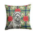 Gray Briard Christmas PoinsettIas Decorative Throw Pillow 14x14 Indoor Outdoor Accent Cushion, Fabric Cover with Insert for Sofa, Bed, Porch & Living Room