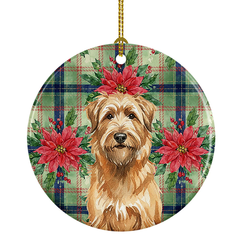 Tawny Briard Christmas PoinsettIas Ceramic Ornament Christmas Tree Hanging Decorations for Home Christmas Holiday, Party, Gift, 3 in, Multicolor