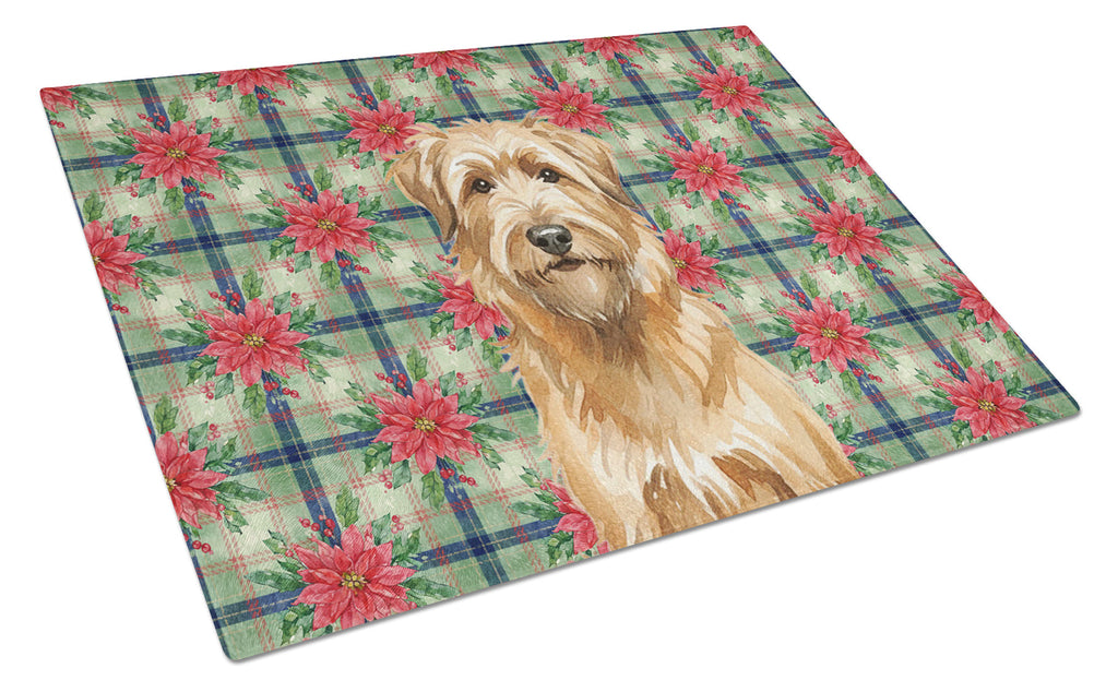Tawny Briard Christmas PoinsettIas Cutting Board Tempered Glass Kitchen Cutting Surface, Heat Resistant Chopping, Non-Slip Feet, Food Prep & Serving