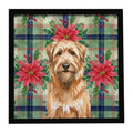 Tawny Briard Christmas PoinsettIas Framed Metal Print Bathroom, Kitchen, Office, Home Decor Wall Art Ready to Hang, Square, 8X8