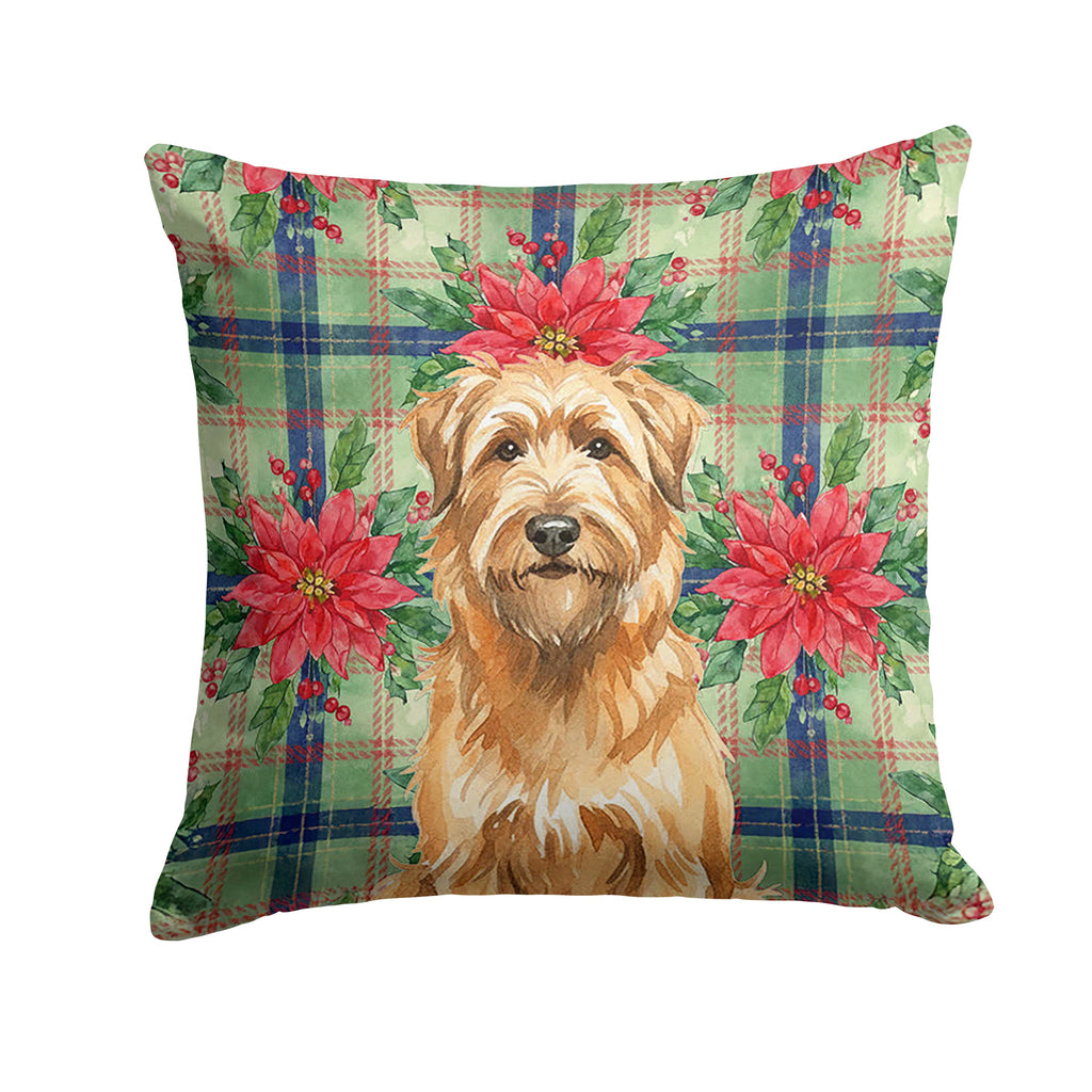 Tawny Briard Christmas PoinsettIas Decorative Throw Pillow 18x18 Indoor Outdoor Accent Cushion, Fabric Cover with Insert for Sofa, Bed, Porch & Living Room