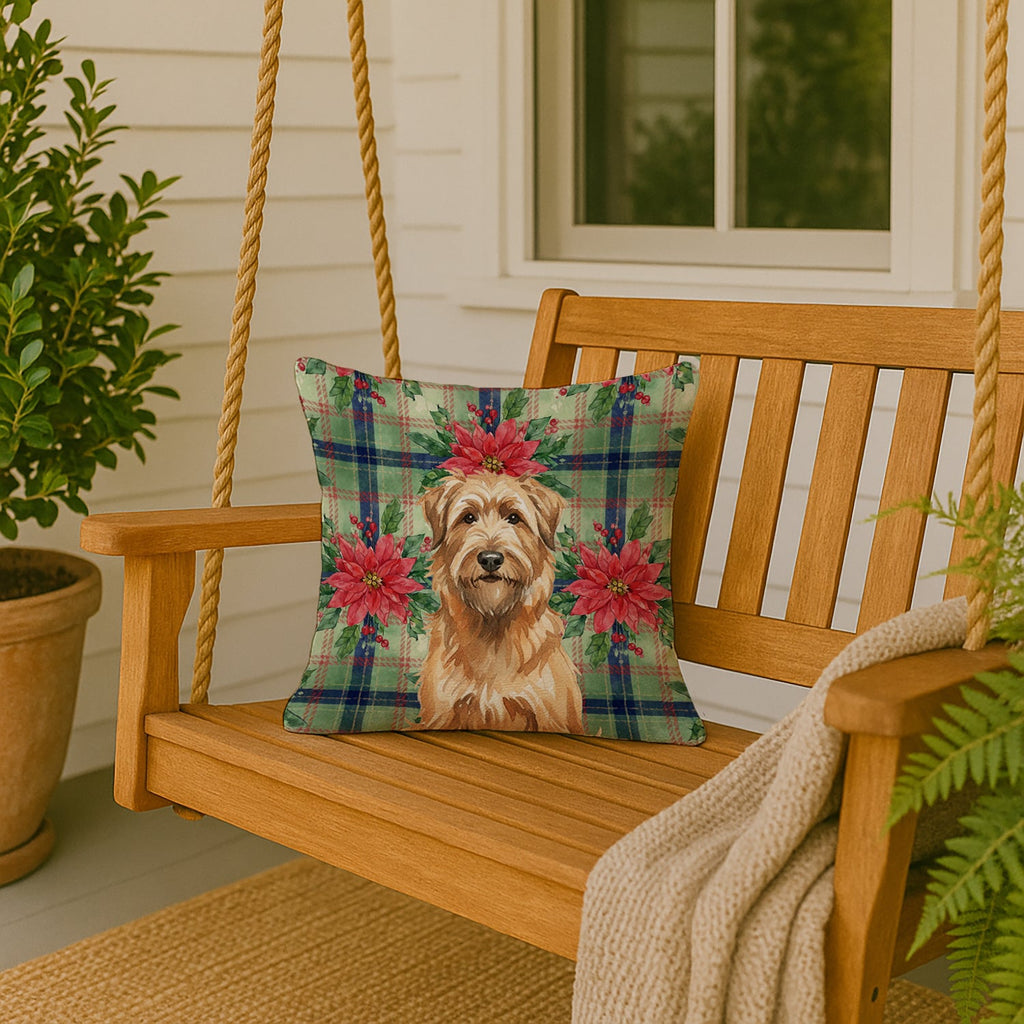 Tawny Briard Christmas PoinsettIas Decorative Throw Pillow 18x18 Indoor Outdoor Accent Cushion, Fabric Cover with Insert for Sofa, Bed, Porch & Living Room