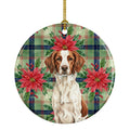 Liver and White Brittany Christmas PoinsettIas Ceramic Ornament Christmas Tree Hanging Decorations for Home Christmas Holiday, Party, Gift, 3 in, Multicolor