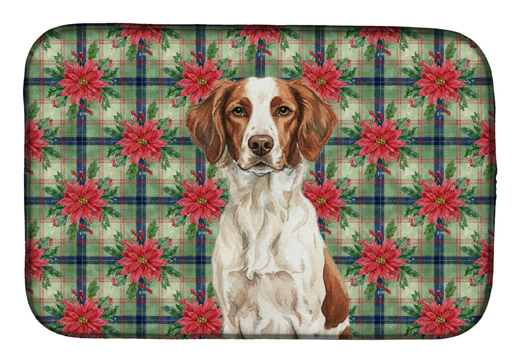 Liver and White Brittany Christmas PoinsettIas Dish Drying Mat Absorbent Dish Drying Mat Pad for Kitchen Counter Dish Drainer Mat for Countertop, 14 x 21", Multicolor