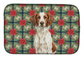 Liver and White Brittany Christmas PoinsettIas Dish Drying Mat Absorbent Dish Drying Mat Pad for Kitchen Counter Dish Drainer Mat for Countertop, 14 x 21", Multicolor