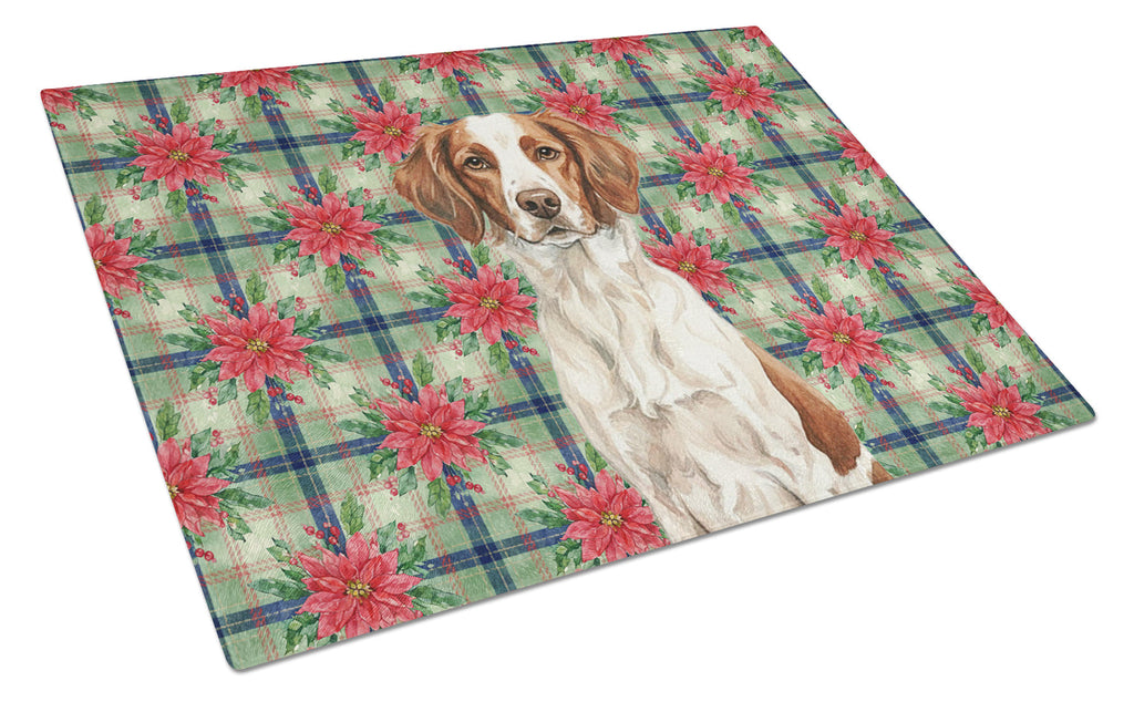 Liver and White Brittany Christmas PoinsettIas Cutting Board Tempered Glass Kitchen Cutting Surface, Heat Resistant Chopping, Non-Slip Feet, Food Prep & Serving