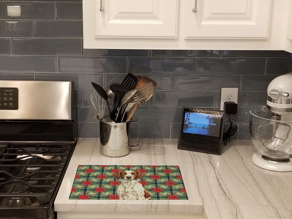 Liver and White Brittany Christmas PoinsettIas Cutting Board Tempered Glass Kitchen Cutting Surface, Heat Resistant Chopping, Non-Slip Feet, Food Prep & Serving