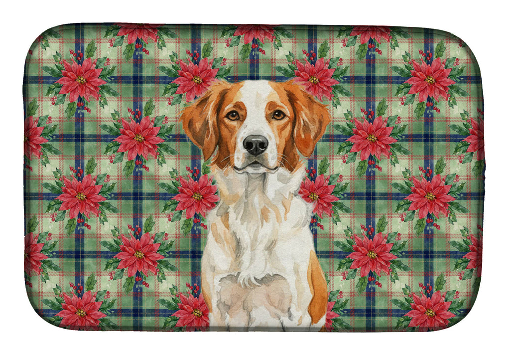 Orange and White Brittany Christmas PoinsettIas Dish Drying Mat Absorbent Dish Drying Mat Pad for Kitchen Counter Dish Drainer Mat for Countertop, 14 x 21", Multicolor