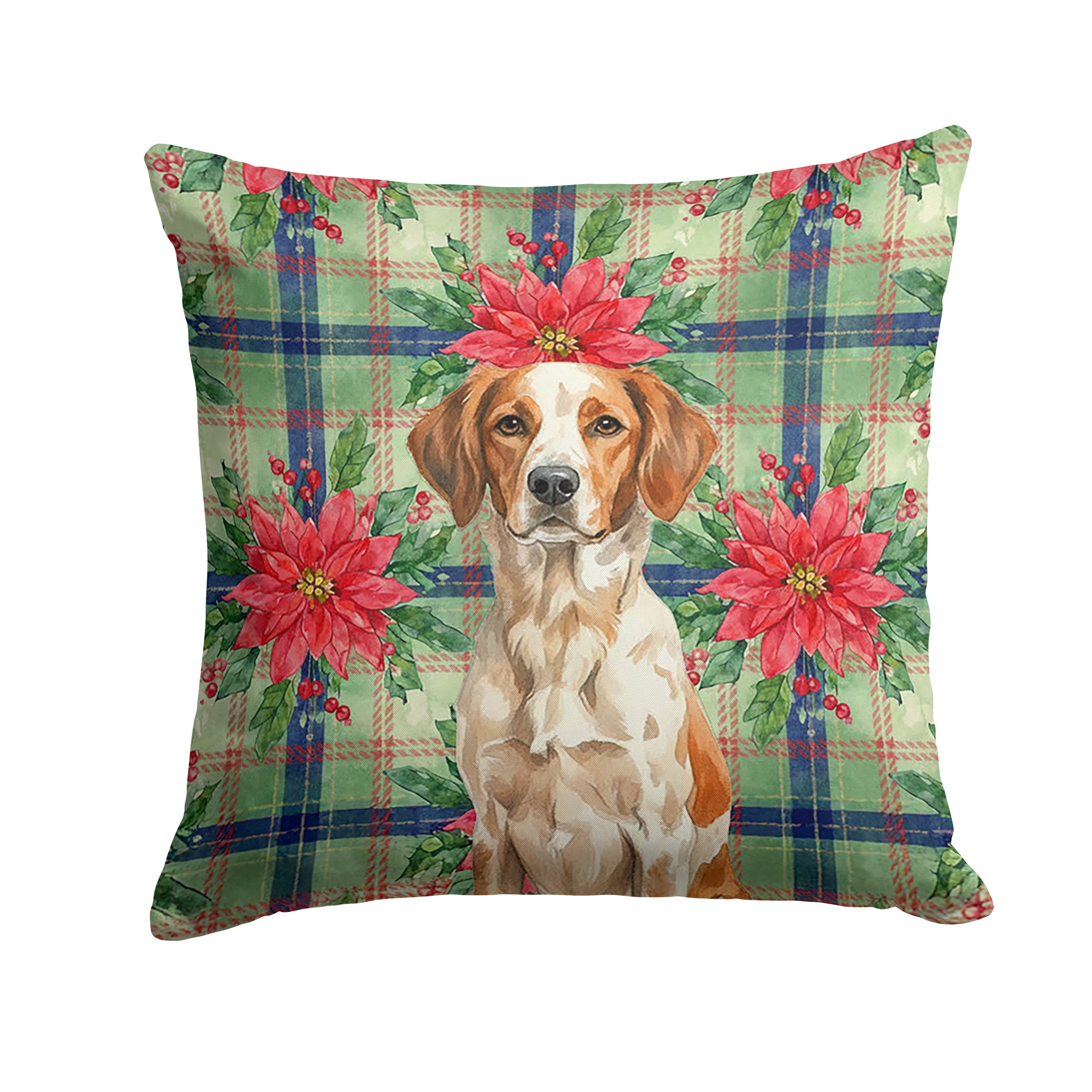 Roan Brittany Christmas PoinsettIas Decorative Throw Pillow 18x18 Indoor Outdoor Accent Cushion, Fabric Cover with Insert for Sofa, Bed, Porch & Living Room