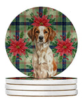 Roan Brittany Christmas PoinsettIas Large Sandstone Coasters Pack of 4 Absorbent Round Coasters Decor Gifts for Men or Women, 4 in, Multicolor