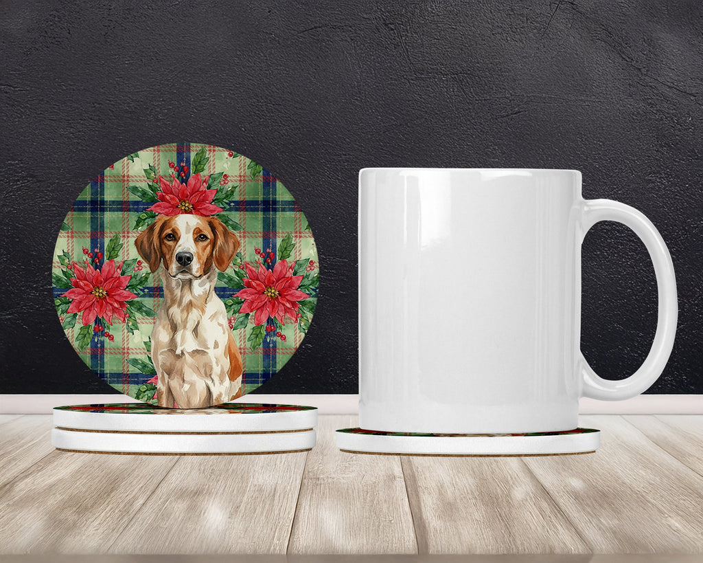 Roan Brittany Christmas PoinsettIas Large Sandstone Coasters Pack of 4 Absorbent Round Coasters Decor Gifts for Men or Women, 4 in, Multicolor