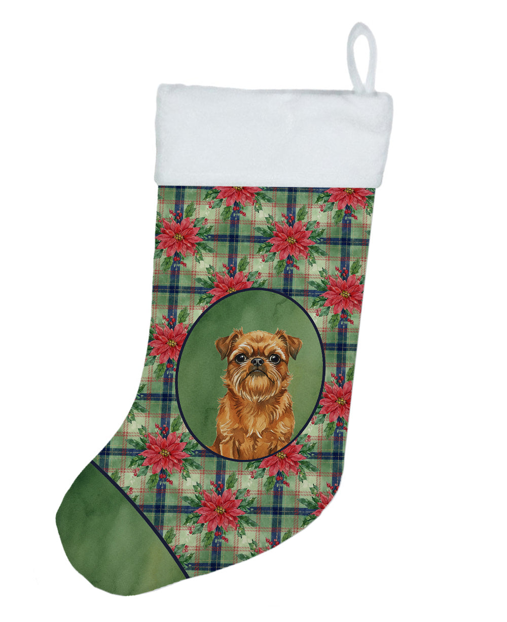 Belge Brussels Griffon Christmas PoinsettIas Holiday Stocking Double-Sided Print, Polyester Suede,11x18, Made in USA