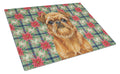 Belge Brussels Griffon Christmas PoinsettIas Cutting Board Tempered Glass Kitchen Cutting Surface, Heat Resistant Chopping, Non-Slip Feet, Food Prep & Serving