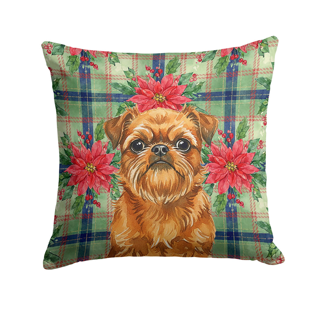 Belge Brussels Griffon Christmas PoinsettIas Decorative Throw Pillow 14x14 Indoor Outdoor Accent Cushion, Fabric Cover with Insert for Sofa, Bed, Porch & Living Room