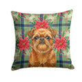Belge Brussels Griffon Christmas PoinsettIas Decorative Throw Pillow 14x14 Indoor Outdoor Accent Cushion, Fabric Cover with Insert for Sofa, Bed, Porch & Living Room