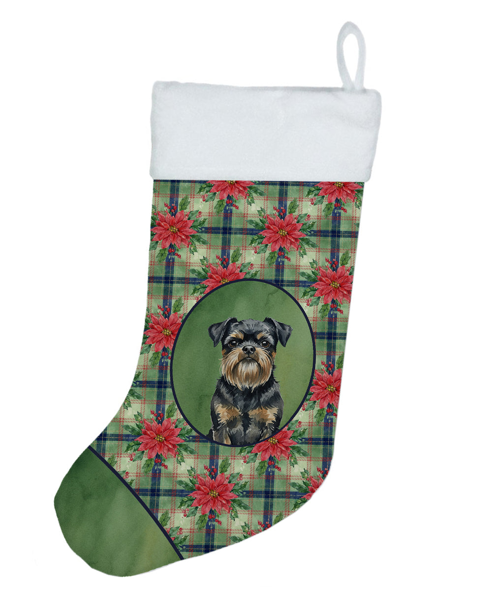 Black and Tan Brussels Griffon Christmas PoinsettIas Holiday Stocking Double-Sided Print, Polyester Suede,11x18, Made in USA