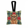 Red Brussels Griffon Christmas PoinsettIas Hanging Square Fabric Ornament 3.5 � 3.5 Decorative Door-Knob & Tree Hanger, Soft Fabric