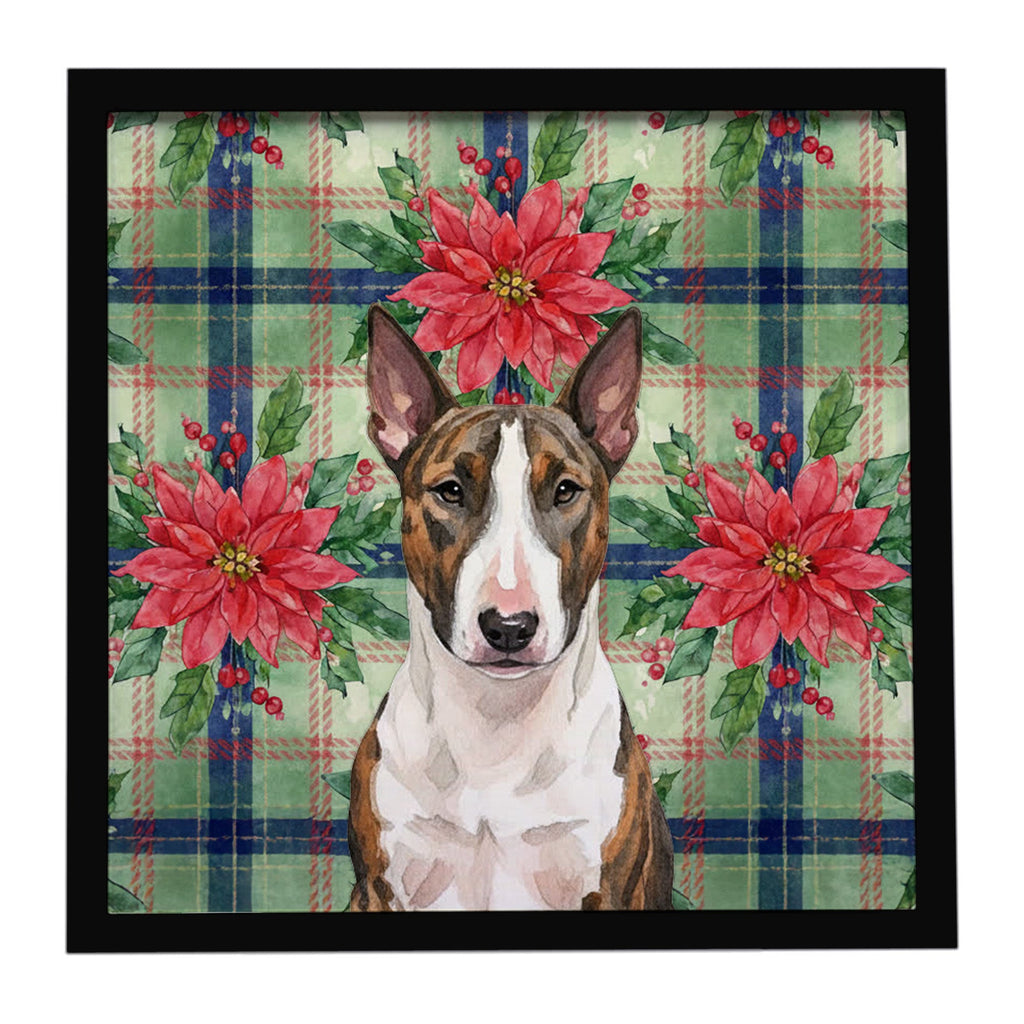 Brindle and White Bull Terrier Christmas PoinsettIas Framed Metal Print Bathroom, Kitchen, Office, Home Decor Wall Art Ready to Hang, Square, 8X8