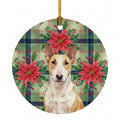 Fawn and White Bull Terrier Christmas PoinsettIas Ceramic Ornament Christmas Tree Hanging Decorations for Home Christmas Holiday, Party, Gift, 3 in, Multicolor
