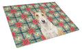 Fawn and White Bull Terrier Christmas PoinsettIas Cutting Board Tempered Glass Kitchen Cutting Surface, Heat Resistant Chopping, Non-Slip Feet, Food Prep & Serving