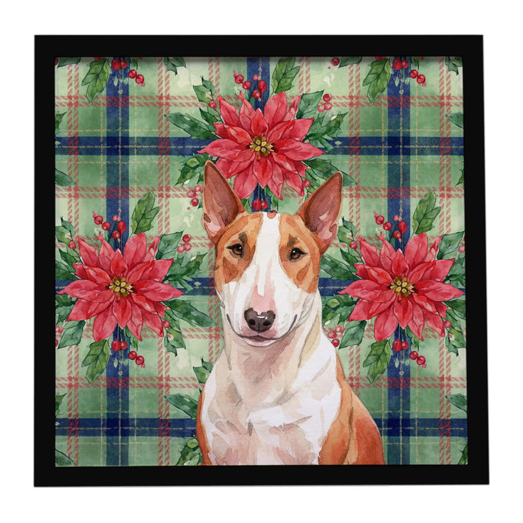 Red and White Bull Terrier Christmas PoinsettIas Framed Metal Print Bathroom, Kitchen, Office, Home Decor Wall Art Ready to Hang, Square, 8X8