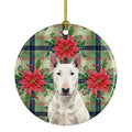 White Bull Terrier Christmas PoinsettIas Ceramic Ornament Christmas Tree Hanging Decorations for Home Christmas Holiday, Party, Gift, 3 in, Multicolor
