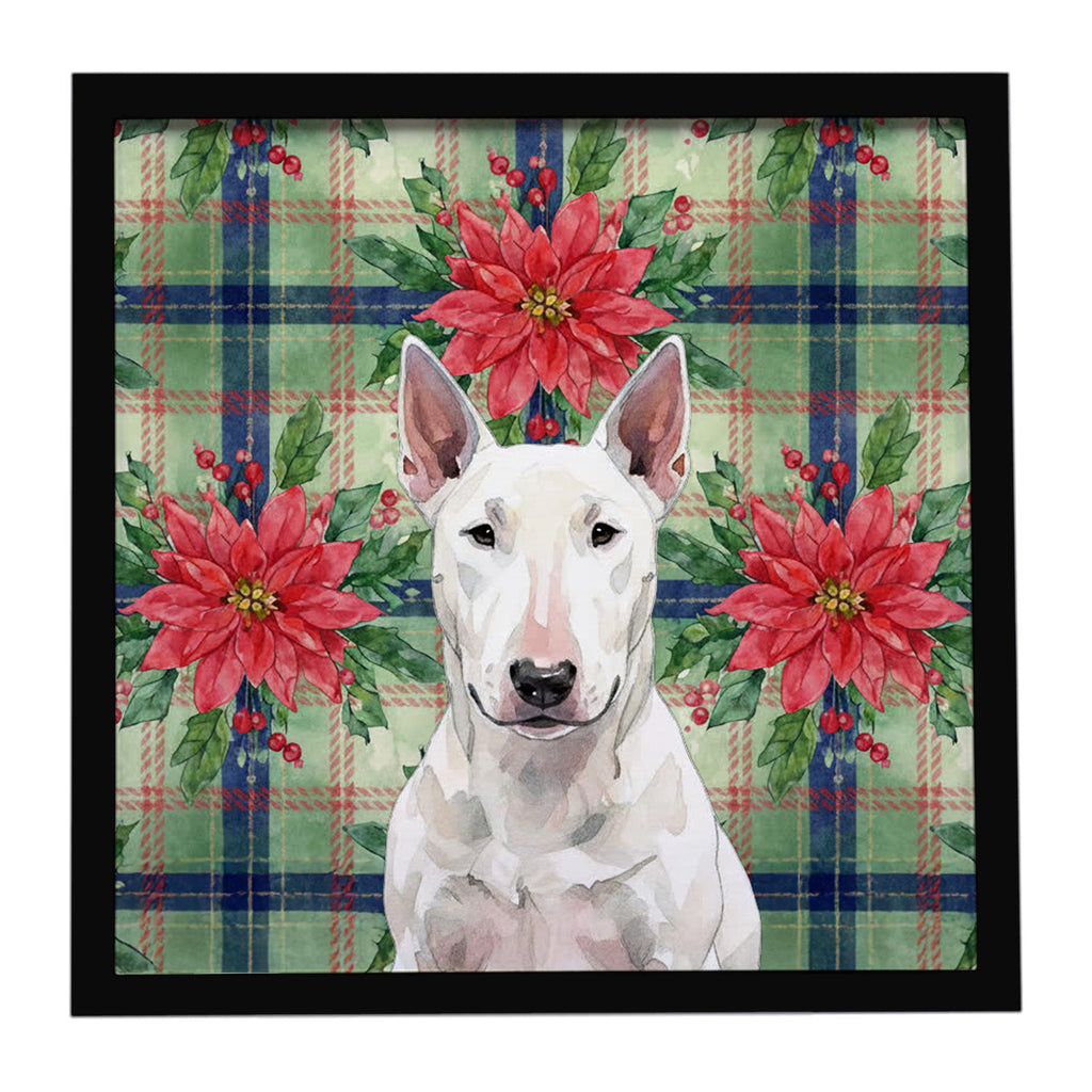 White Bull Terrier Christmas PoinsettIas Framed Metal Print Bathroom, Kitchen, Office, Home Decor Wall Art Ready to Hang, Square, 8X8