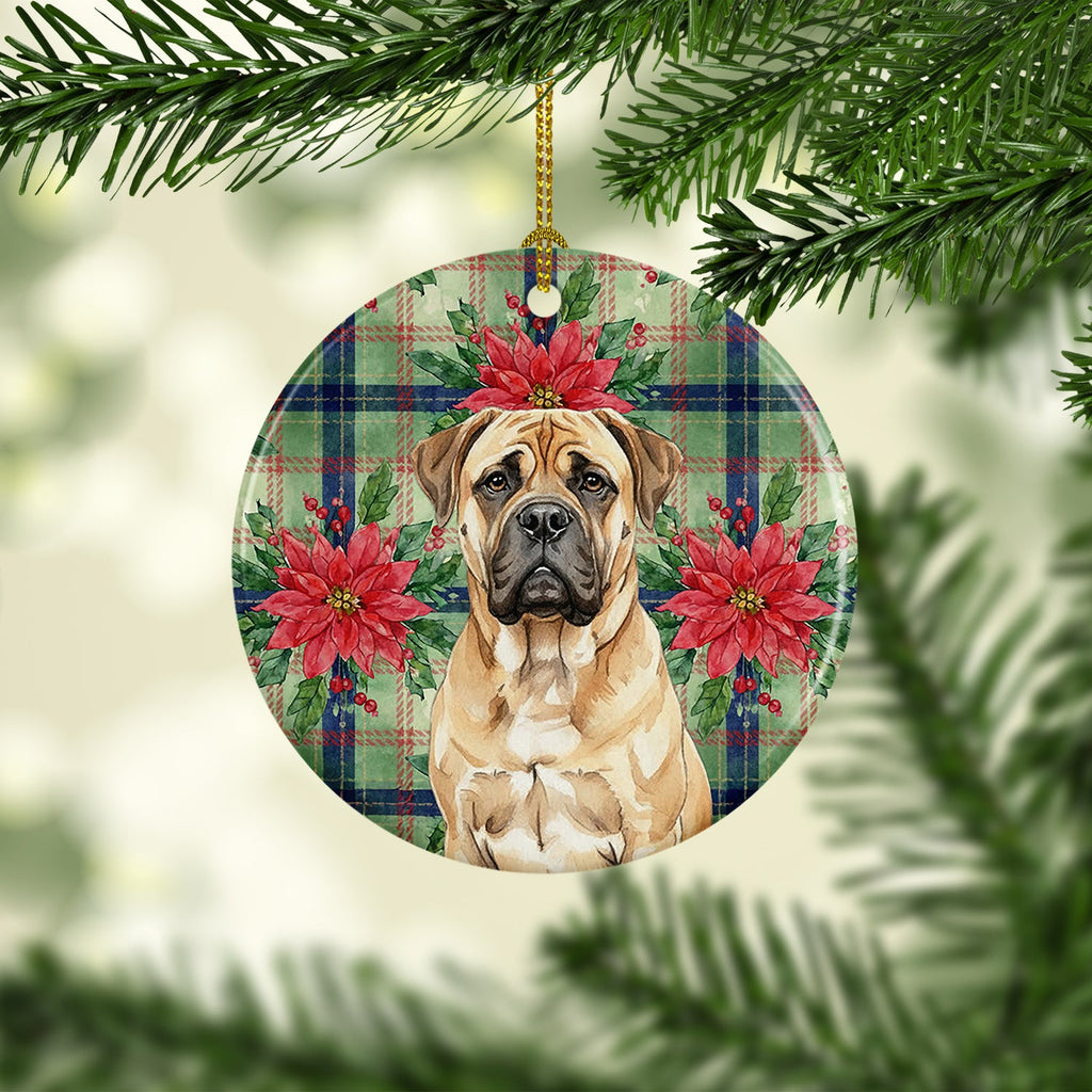 Bullmastiff Christmas PoinsettIas Ceramic Ornament Christmas Tree Hanging Decorations for Home Christmas Holiday, Party, Gift, 3 in, Multicolor