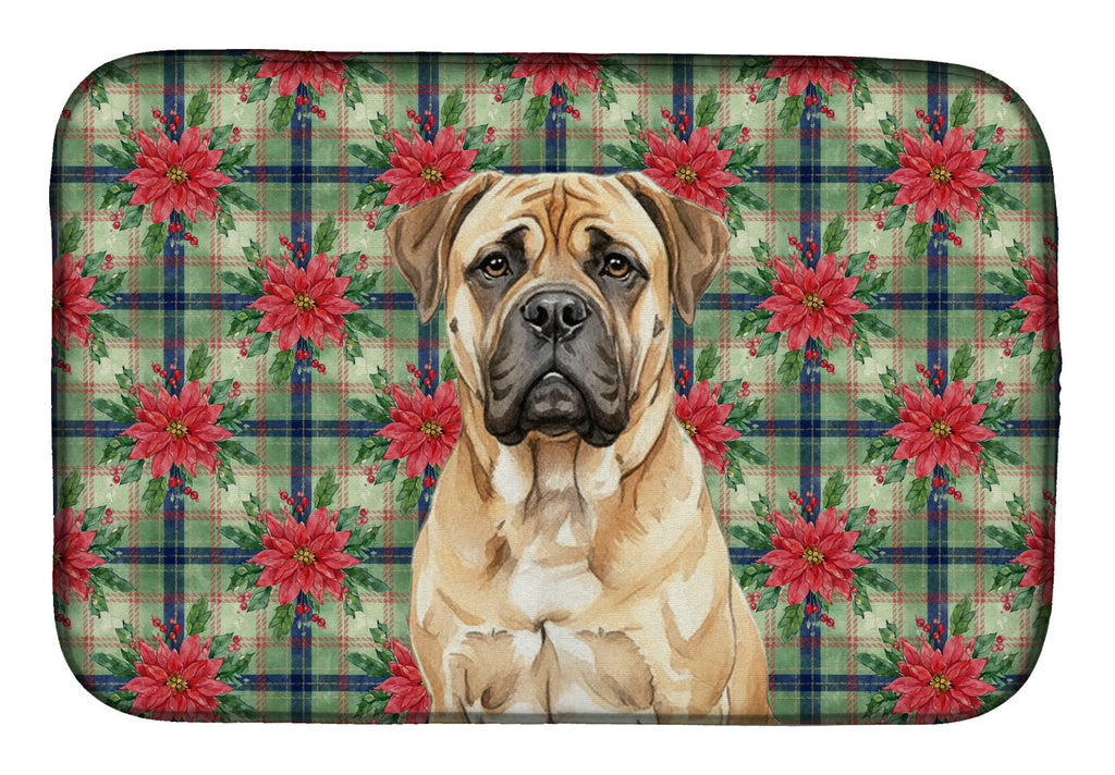 Bullmastiff Christmas PoinsettIas Dish Drying Mat Absorbent Dish Drying Mat Pad for Kitchen Counter Dish Drainer Mat for Countertop, 14 x 21", Multicolor
