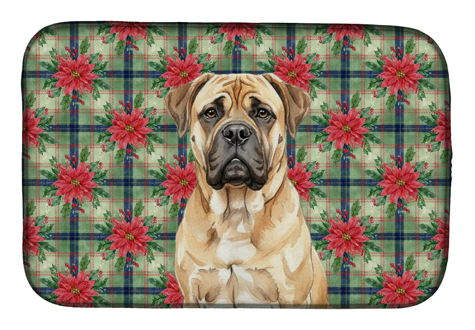 Bullmastiff Christmas PoinsettIas Dish Drying Mat Absorbent Dish Drying Mat Pad for Kitchen Counter Dish Drainer Mat for Countertop, 14 x 21", Multicolor