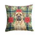 Bullmastiff Christmas PoinsettIas Decorative Throw Pillow 18x18 Indoor Outdoor Accent Cushion, Fabric Cover with Insert for Sofa, Bed, Porch & Living Room