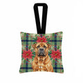 Red Bullmastiff Christmas PoinsettIas Hanging Square Fabric Ornament 3.5 � 3.5 Decorative Door-Knob & Tree Hanger, Soft Fabric