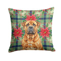 Red Bullmastiff Christmas PoinsettIas Decorative Throw Pillow 18x18 Indoor Outdoor Accent Cushion, Fabric Cover with Insert for Sofa, Bed, Porch & Living Room