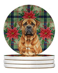 Red Bullmastiff Christmas PoinsettIas Large Sandstone Coasters Pack of 4 Absorbent Round Coasters Decor Gifts for Men or Women, 4 in, Multicolor