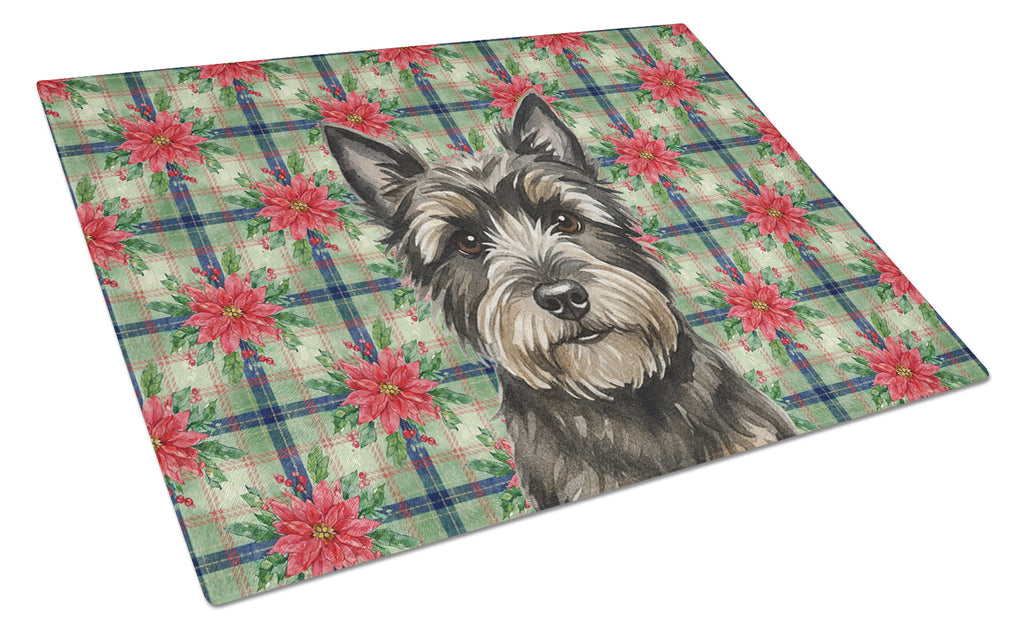 Black Cairn Terrier Christmas PoinsettIas Cutting Board Tempered Glass Kitchen Cutting Surface, Heat Resistant Chopping, Non-Slip Feet, Food Prep & Serving