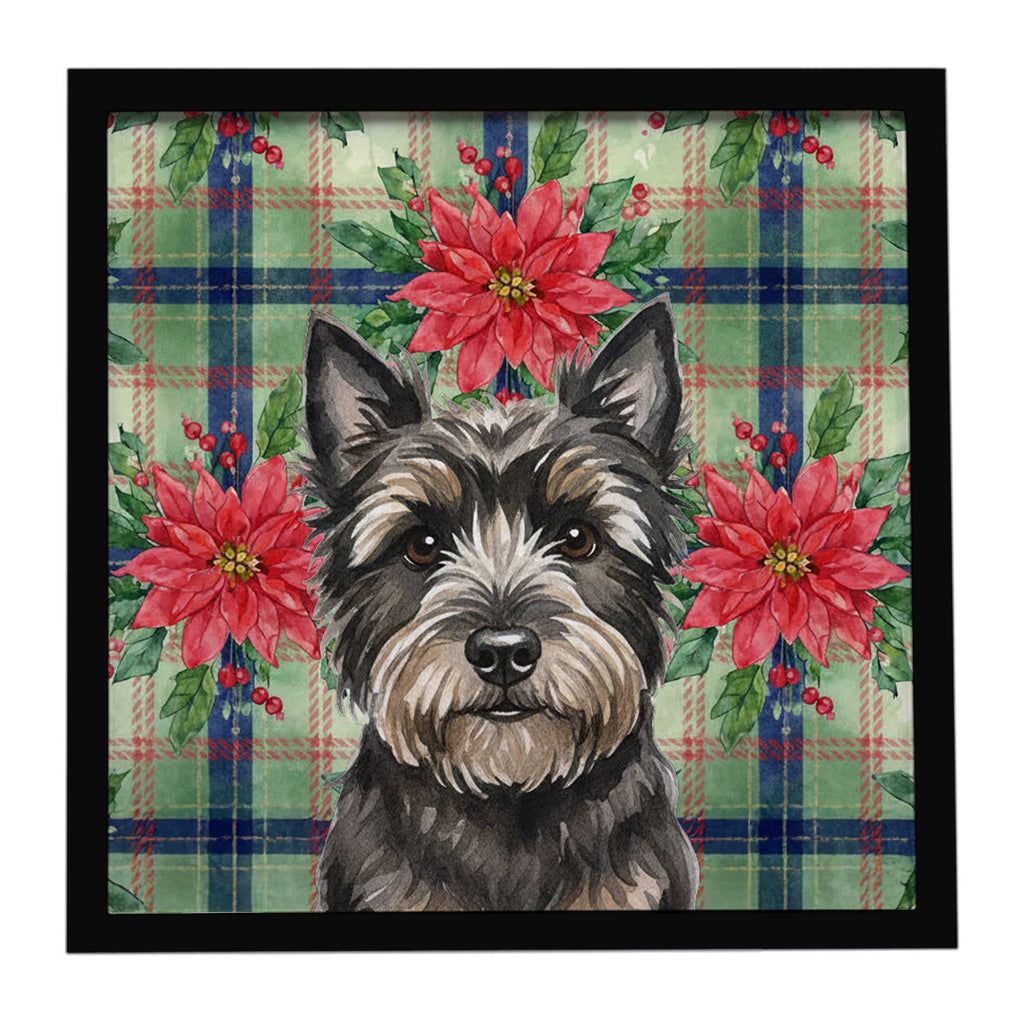 Black Cairn Terrier Christmas PoinsettIas Framed Metal Print Bathroom, Kitchen, Office, Home Decor Wall Art Ready to Hang, Square, 8X8