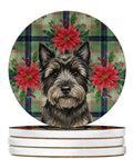 Black Cairn Terrier Christmas PoinsettIas Large Sandstone Coasters Pack of 4 Absorbent Round Coasters Decor Gifts for Men or Women, 4 in, Multicolor