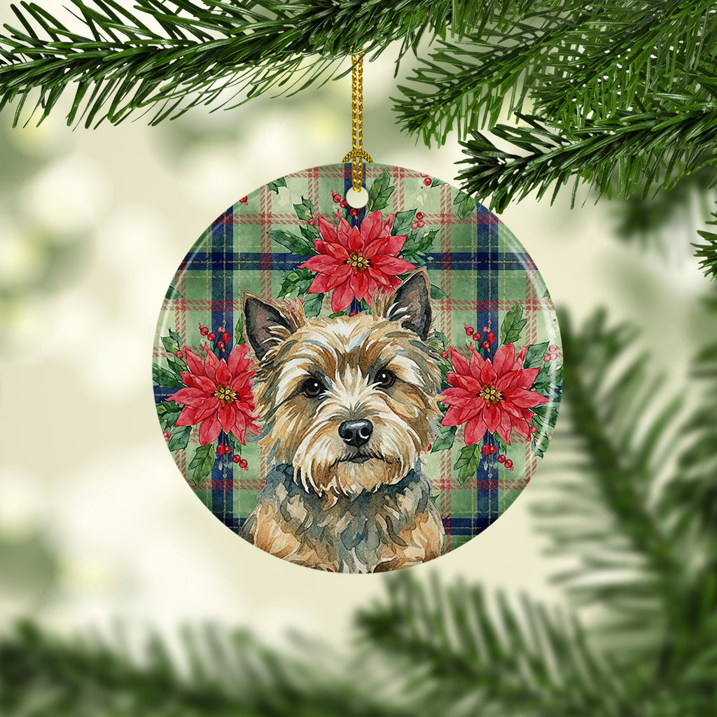Cairn Terrier Christmas PoinsettIas Ceramic Ornament Christmas Tree Hanging Decorations for Home Christmas Holiday, Party, Gift, 3 in, Multicolor