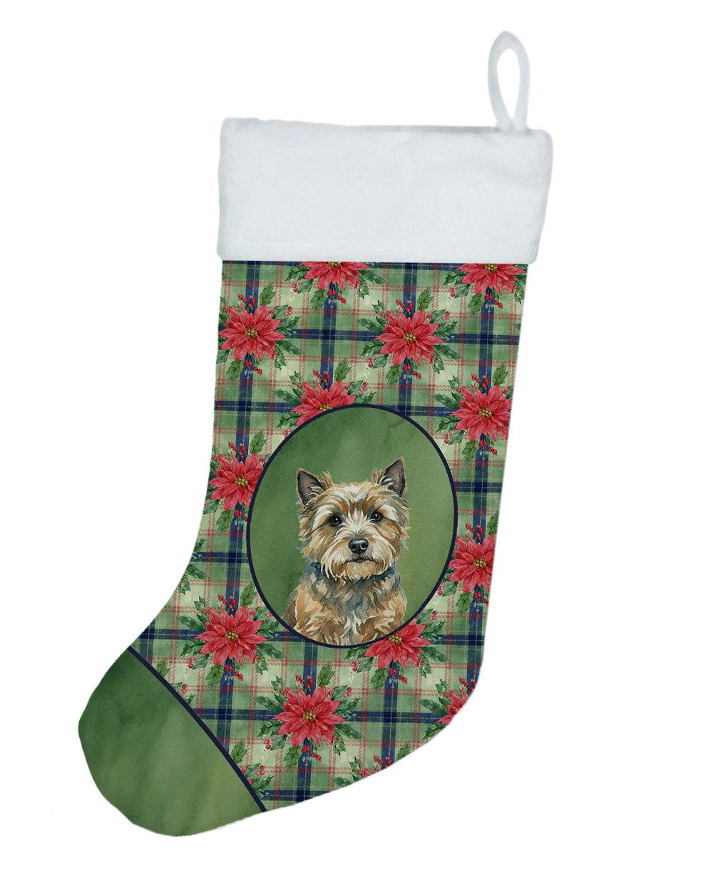 Cairn Terrier Christmas PoinsettIas Holiday Stocking Double-Sided Print, Polyester Suede,11x18, Made in USA