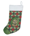Cairn Terrier Christmas PoinsettIas Holiday Stocking Double-Sided Print, Polyester Suede,11x18, Made in USA