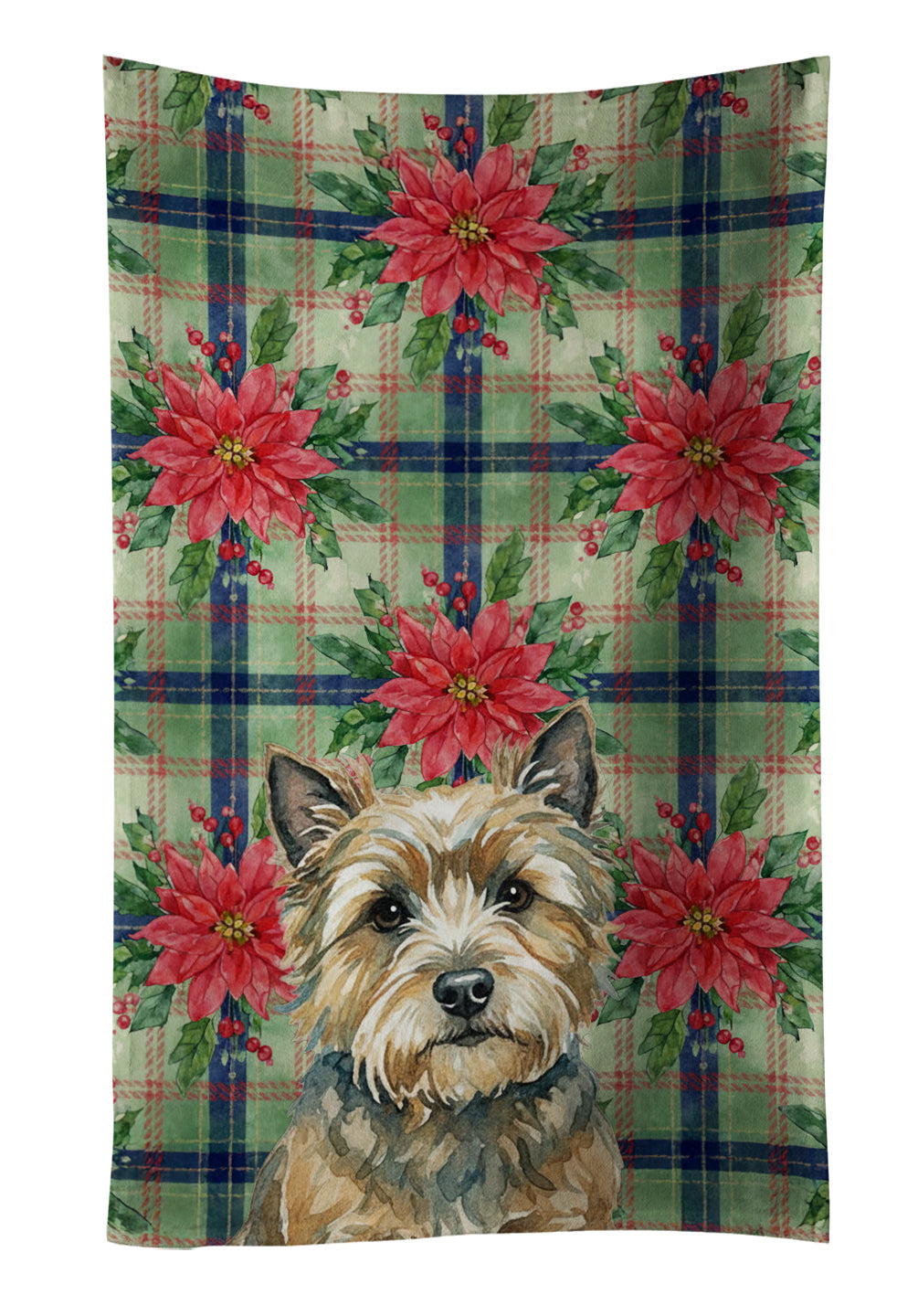 Cairn Terrier Christmas PoinsettIas Kitchen Towel Velour Plush Front and Cotton Loop Back Machine Washable