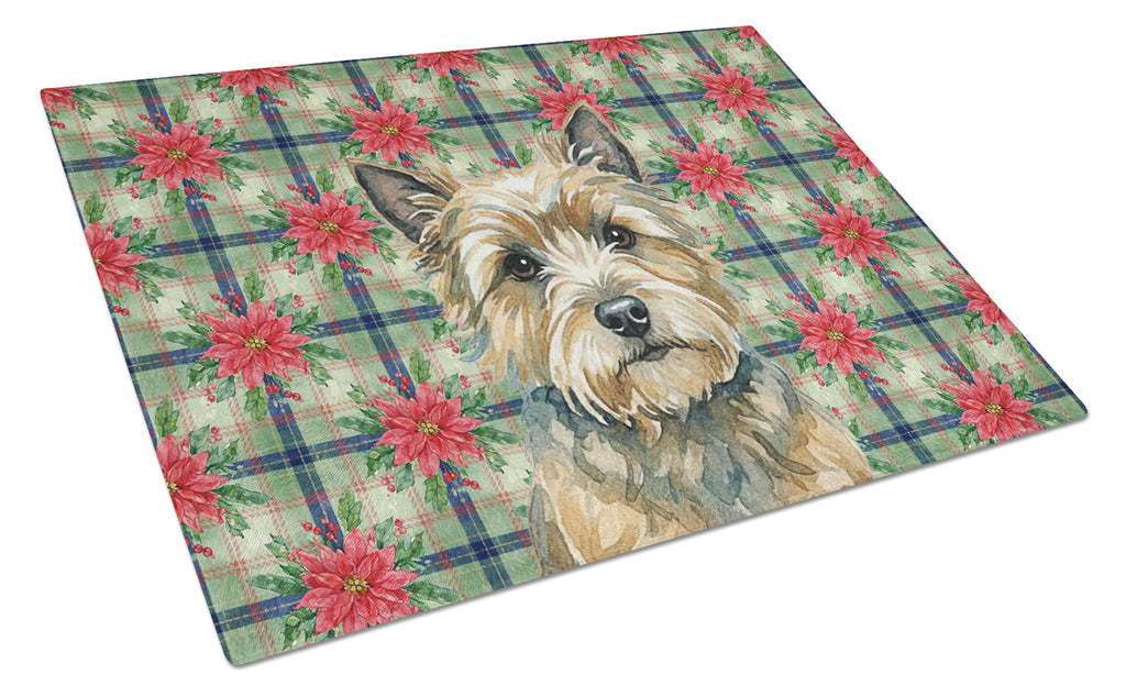 Cairn Terrier Christmas PoinsettIas Cutting Board Tempered Glass Kitchen Cutting Surface, Heat Resistant Chopping, Non-Slip Feet, Food Prep & Serving