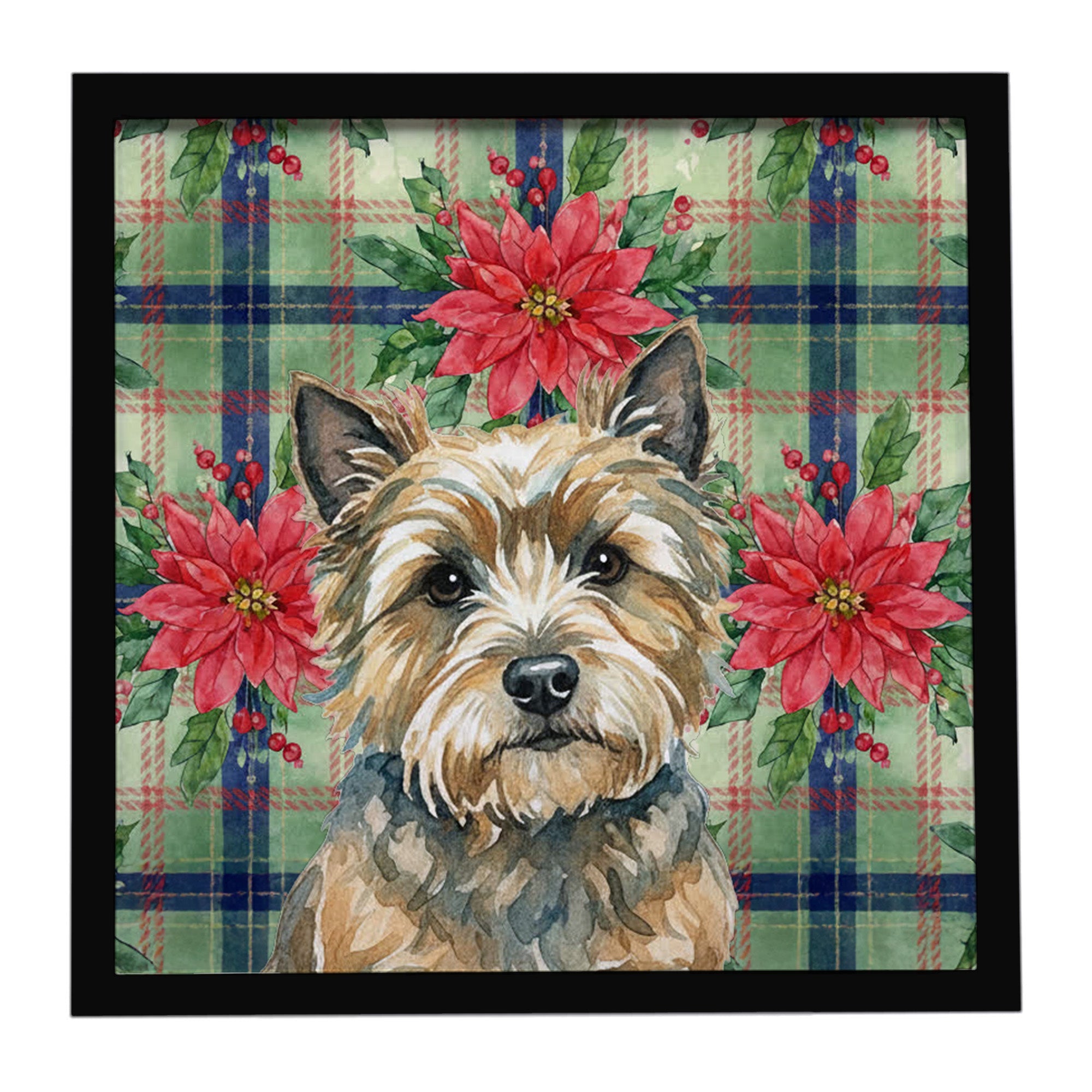 Cairn Terrier Christmas PoinsettIas Framed Metal Print Bathroom, Kitchen, Office, Home Decor Wall Art Ready to Hang, Square, 8X8