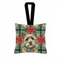 Cairn Terrier Christmas PoinsettIas Hanging Square Fabric Ornament 3.5 � 3.5 Decorative Door-Knob & Tree Hanger, Soft Fabric