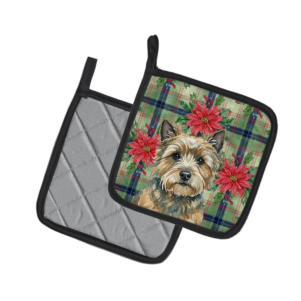 Cairn Terrier Christmas PoinsettIas Pot Holder Set of 2 Heat Resistant Quilted Hot Pads 7.5 x 7.5 Inch, Insulated Kitchen Trivets for Cooking & Baking