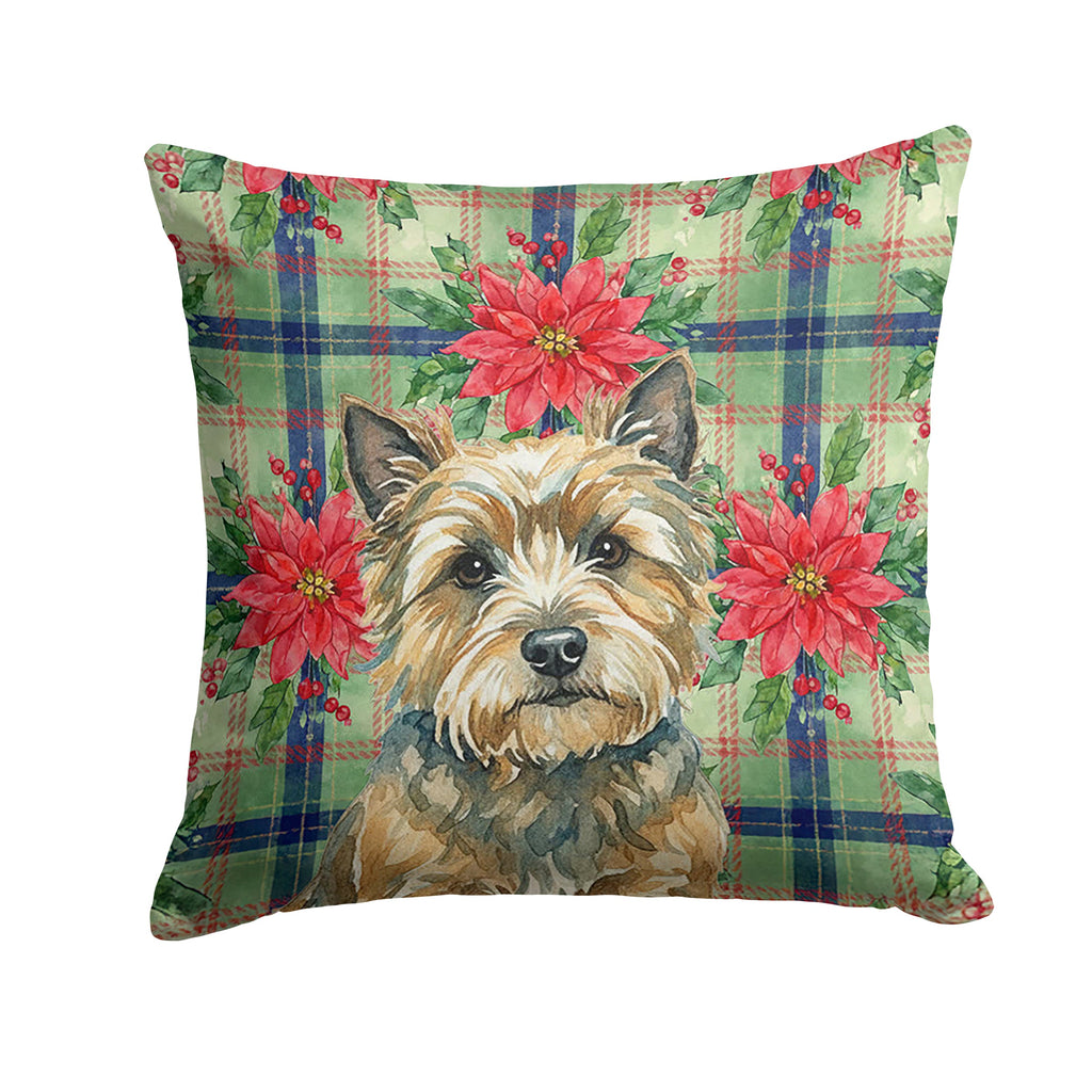 Cairn Terrier Christmas PoinsettIas Decorative Throw Pillow 18x18 Indoor Outdoor Accent Cushion, Fabric Cover with Insert for Sofa, Bed, Porch & Living Room
