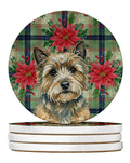 Cairn Terrier Christmas PoinsettIas Large Sandstone Coasters Pack of 4 Absorbent Round Coasters Decor Gifts for Men or Women, 4 in, Multicolor