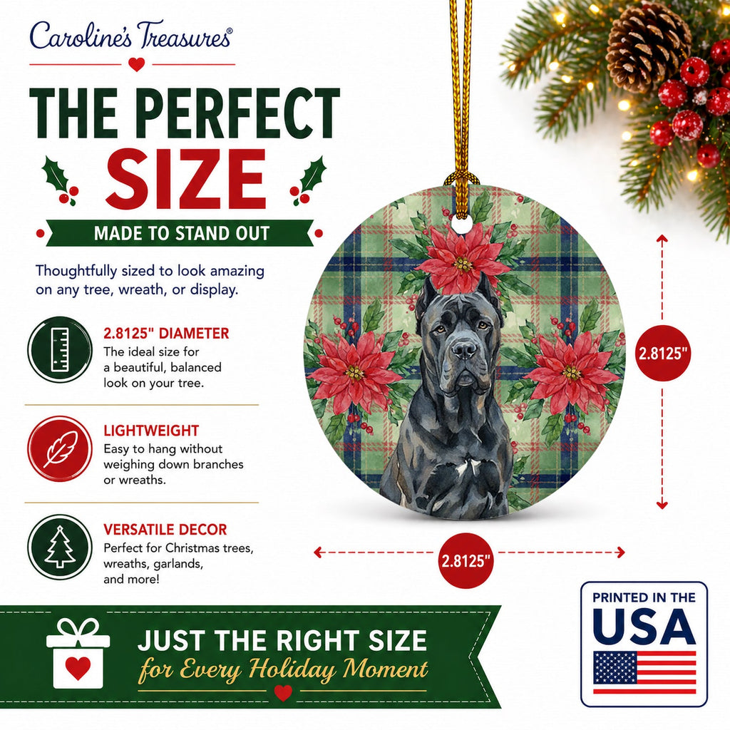 Cane Corso Christmas PoinsettIas Ceramic Ornament Christmas Tree Hanging Decorations for Home Christmas Holiday, Party, Gift, 3 in, Multicolor
