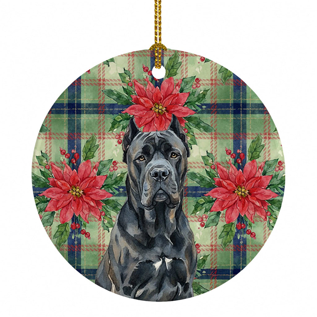 Cane Corso Christmas PoinsettIas Ceramic Ornament Christmas Tree Hanging Decorations for Home Christmas Holiday, Party, Gift, 3 in, Multicolor