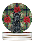 Cane Corso Christmas PoinsettIas Large Sandstone Coasters Pack of 4 Absorbent Round Coasters Decor Gifts for Men or Women, 4 in, Multicolor